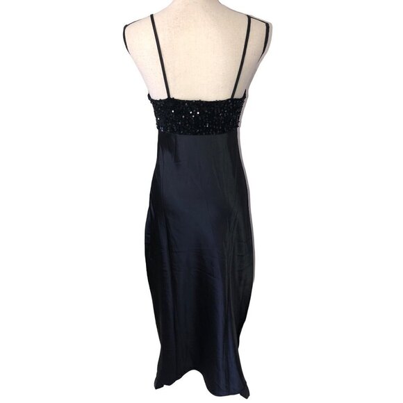 Maxi Dress Womens Size M Black Strapless Satin Sequins Prom Formal Evening Event - Picture 3 of 7